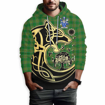 Tartan Vibes Clothing Nash Irish Tartan Hoodie with Coat of Arms Celtic Wolf Style