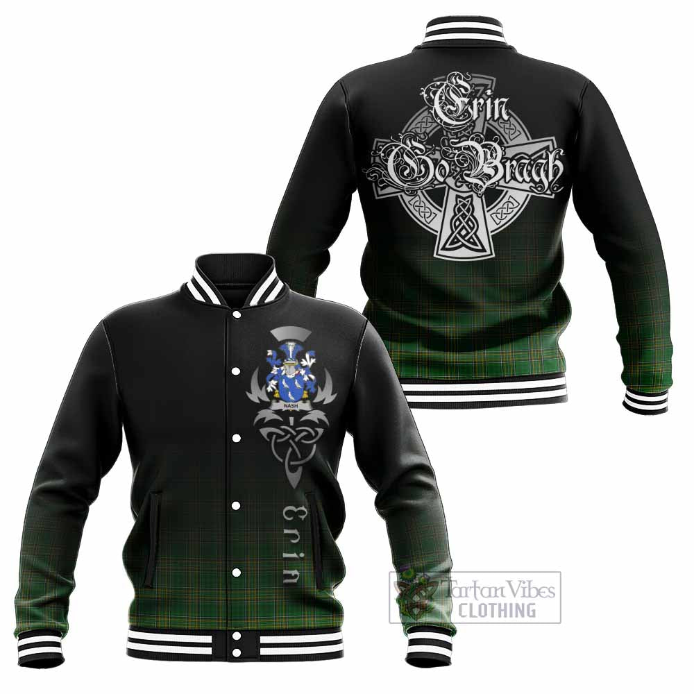 Tartan Vibes Clothing Nash Irish Clan Baseball Jacket with Coat of Arms Erin Go Bragh Celtic Inspired