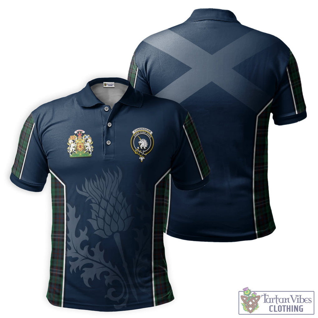 Cunningham Family Crest with Scotland National Tartan Men's Polo Shirt Scottish Thistle Vibes Sport Style Kid - Tartan Vibes Clothing