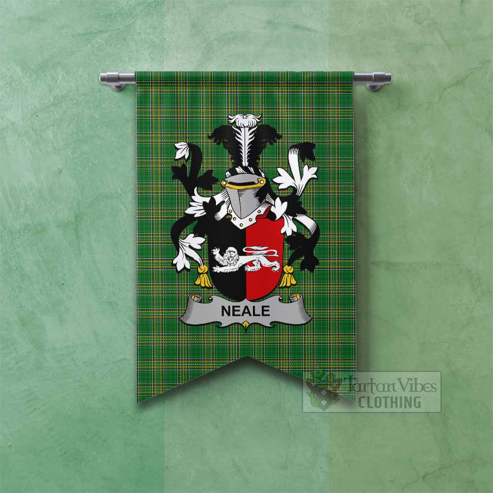 Neale Irish Clan Tartan Gonfalon, Tartan Banner with Coat of Arms Fishtail - Tartan Vibes Clothing