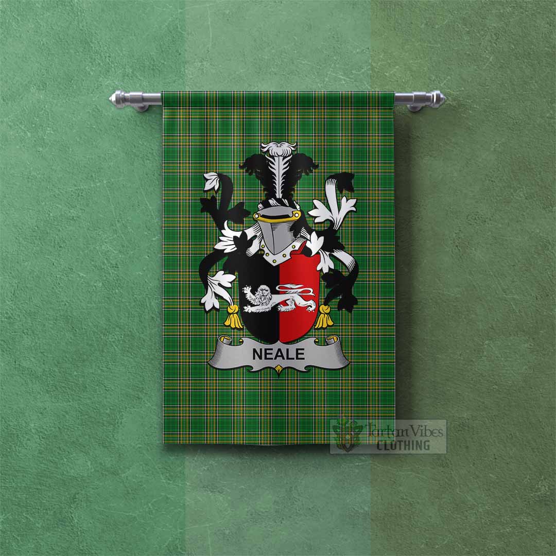 Neale Irish Clan Tartan Gonfalon, Tartan Banner with Coat of Arms Rectangle - Tartan Vibes Clothing
