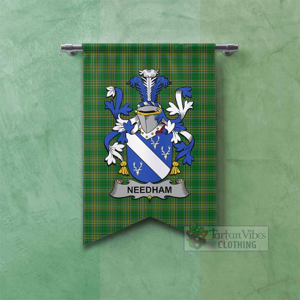 Needham Irish Clan Tartan Gonfalon, Tartan Banner with Coat of Arms Fishtail - Tartan Vibes Clothing