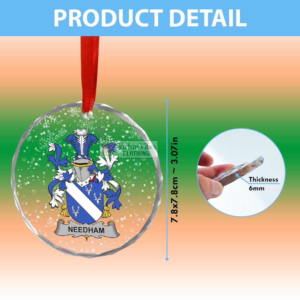 Tartan Vibes Clothing Needham Irish Clan Christmas Glass Ornament with Coat of Arms