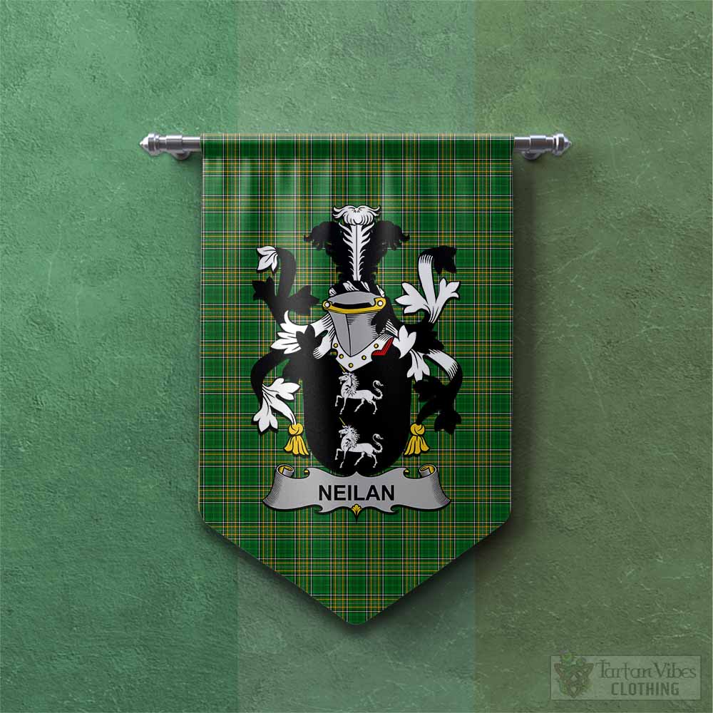Tartan Vibes Clothing Neilan Irish Clan Tartan Gonfalon, Tartan Banner with Coat of Arms