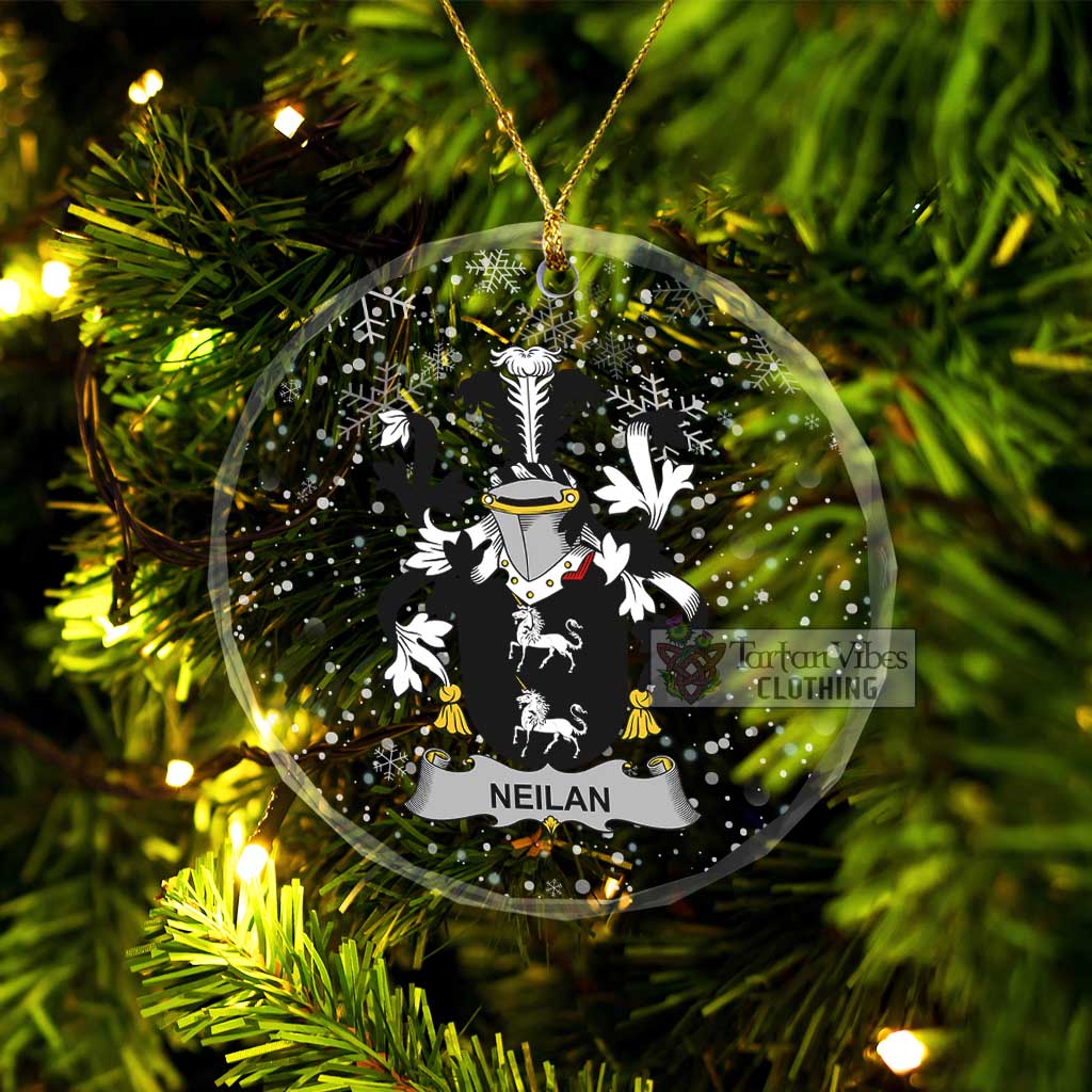 Tartan Vibes Clothing Neilan Irish Clan Christmas Glass Ornament with Coat of Arms