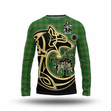 Neilan Irish Tartan Long Sleeve T-Shirt with Coat of Arms Celtic Wolf Style Unisex - Tartan Vibes Clothing