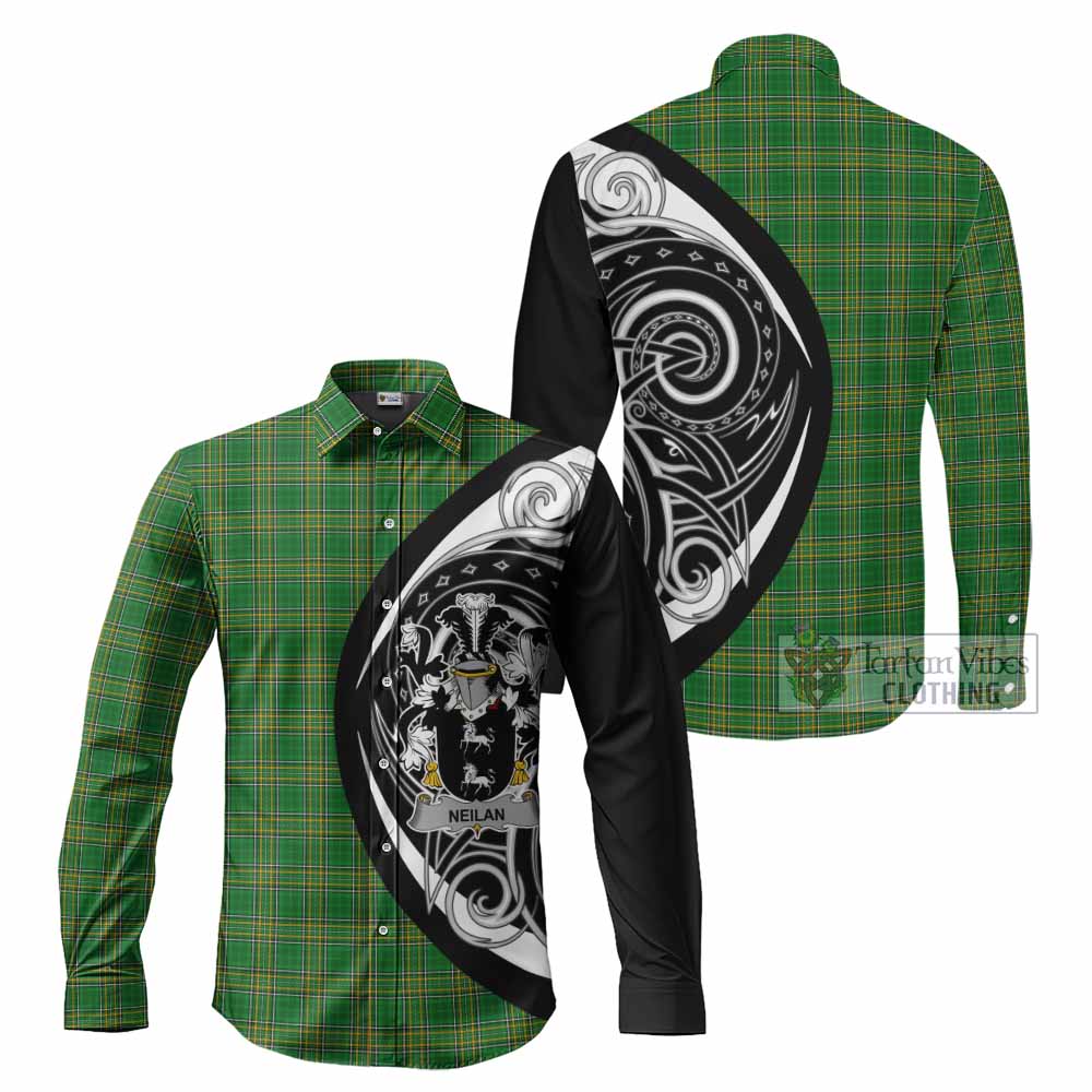 Tartan Vibes Clothing Neilan Irish Clan Long Sleeve Button Shirt Celtic Circle Style