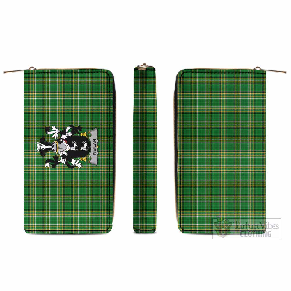Tartan Vibes Clothing Neilan Irish Clan Tartan Women's Leather Wallet with Coat of Arms