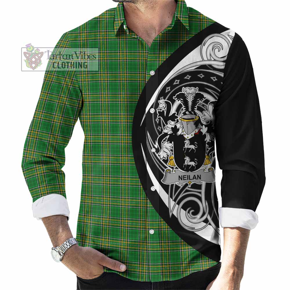 Tartan Vibes Clothing Neilan Irish Clan Long Sleeve Button Shirt Celtic Circle Style
