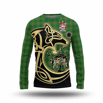 Neill Irish Tartan Long Sleeve T-Shirt with Coat of Arms Celtic Wolf Style