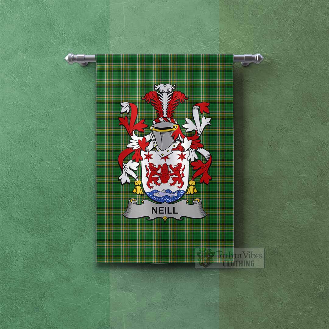 Neill Irish Clan Tartan Gonfalon, Tartan Banner with Coat of Arms Rectangle - Tartan Vibes Clothing