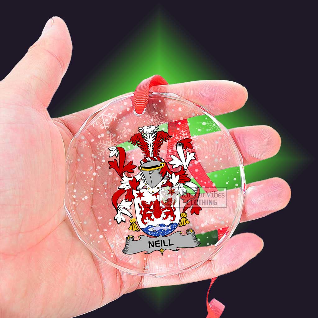 Tartan Vibes Clothing Neill Irish Clan Christmas Glass Ornament with Coat of Arms