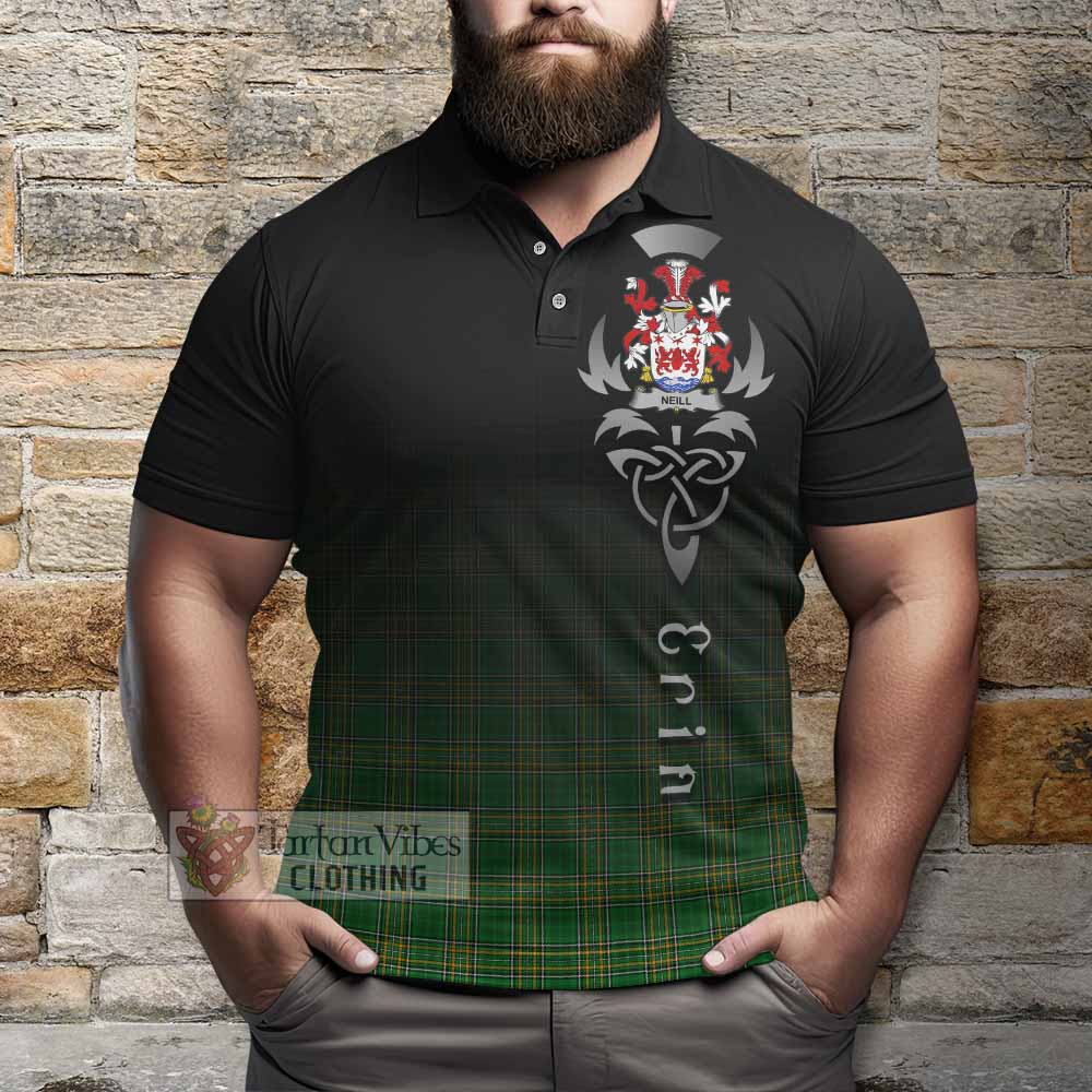 Tartan Vibes Clothing Neill Irish Clan Polo Shirt with Coat of Arms Erin Go Bragh Celtic Inspired