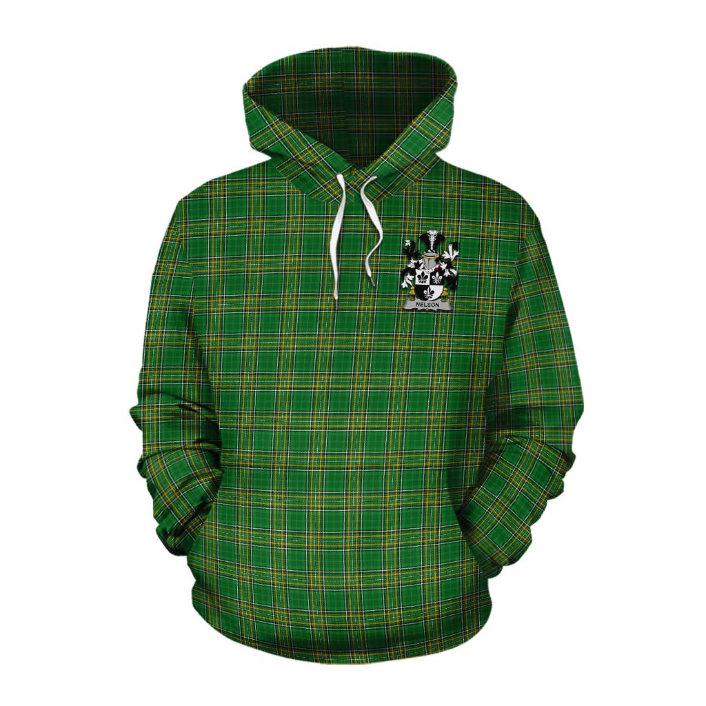 Tartan Vibes Clothing Nelson Irish Clan Tartan Cotton Hoodie with Coat of Arms