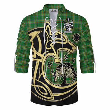 Nelson Irish Tartan Ghillie Kilt Shirt with Coat of Arms Celtic Wolf Style