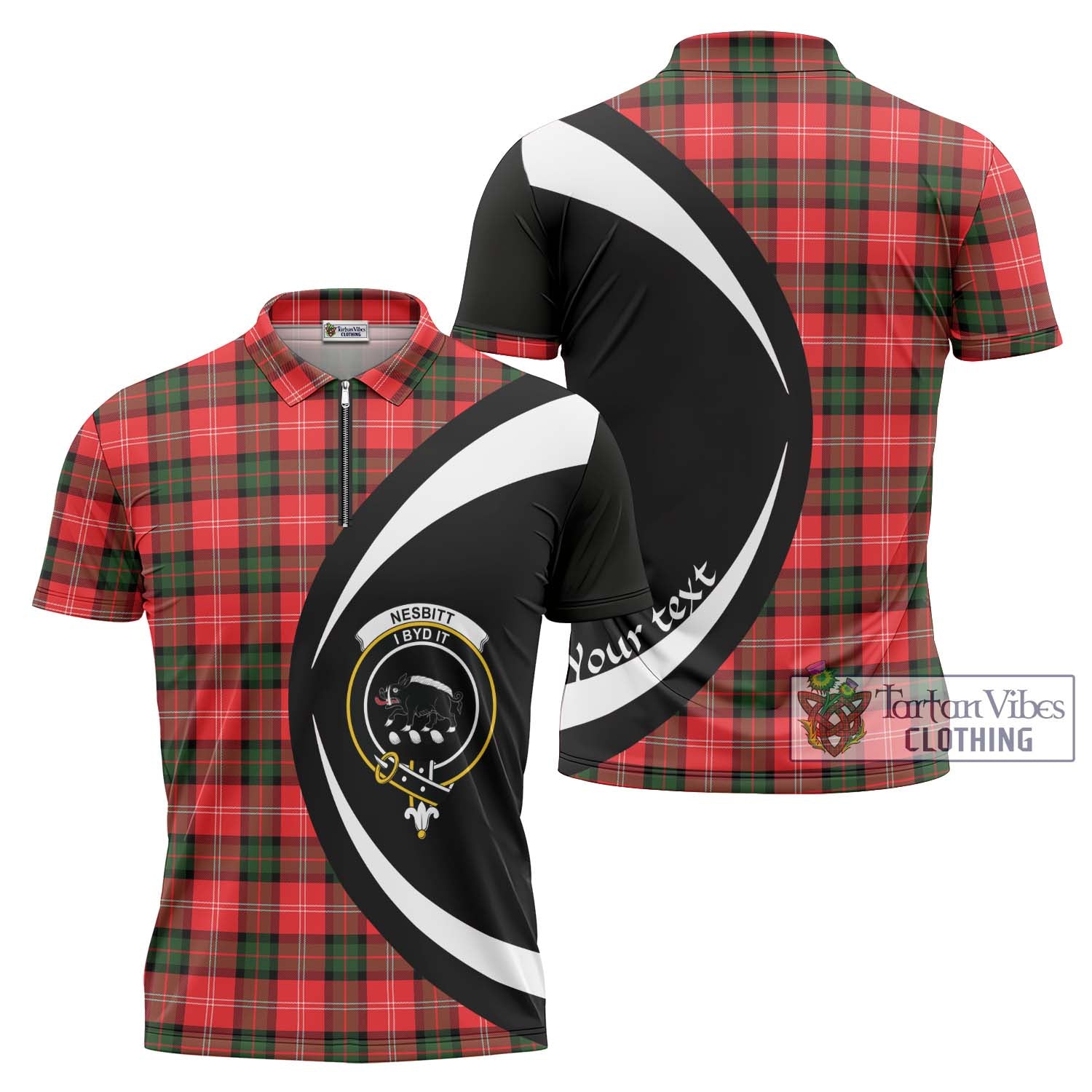 Tartan Vibes Clothing Nesbitt Modern Tartan Zipper Polo Shirt with Family Crest Circle Style