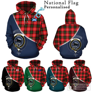 Nesbitt (Nisbet) Tartan Hoodie with Personalised National Flag and Family Crest Half Style Zip Hoodie - Tartanvibesclothing Shop