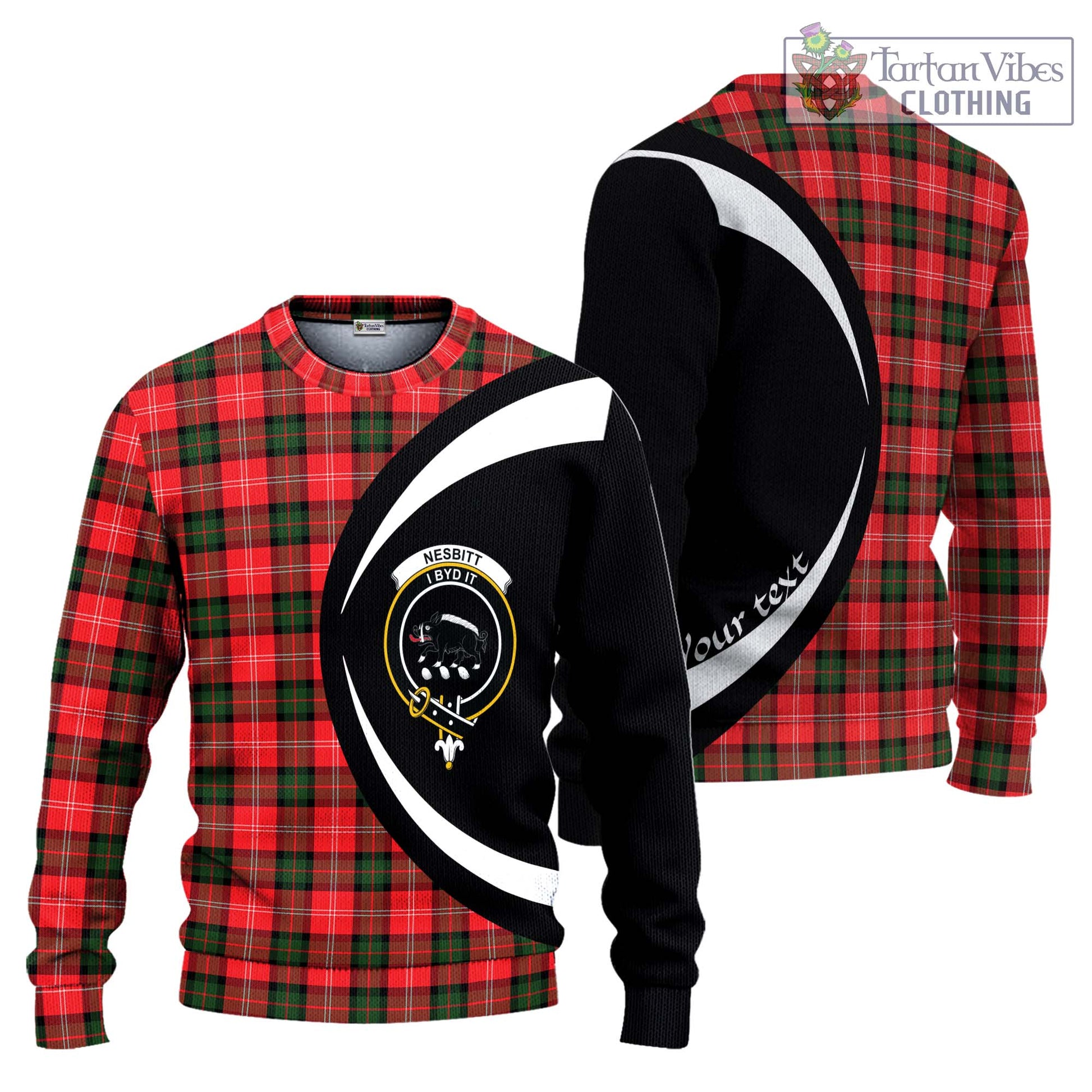 Nesbitt (Nisbet) Tartan Ugly Sweater with Family Crest Circle Style Unisex - Tartan Vibes Clothing