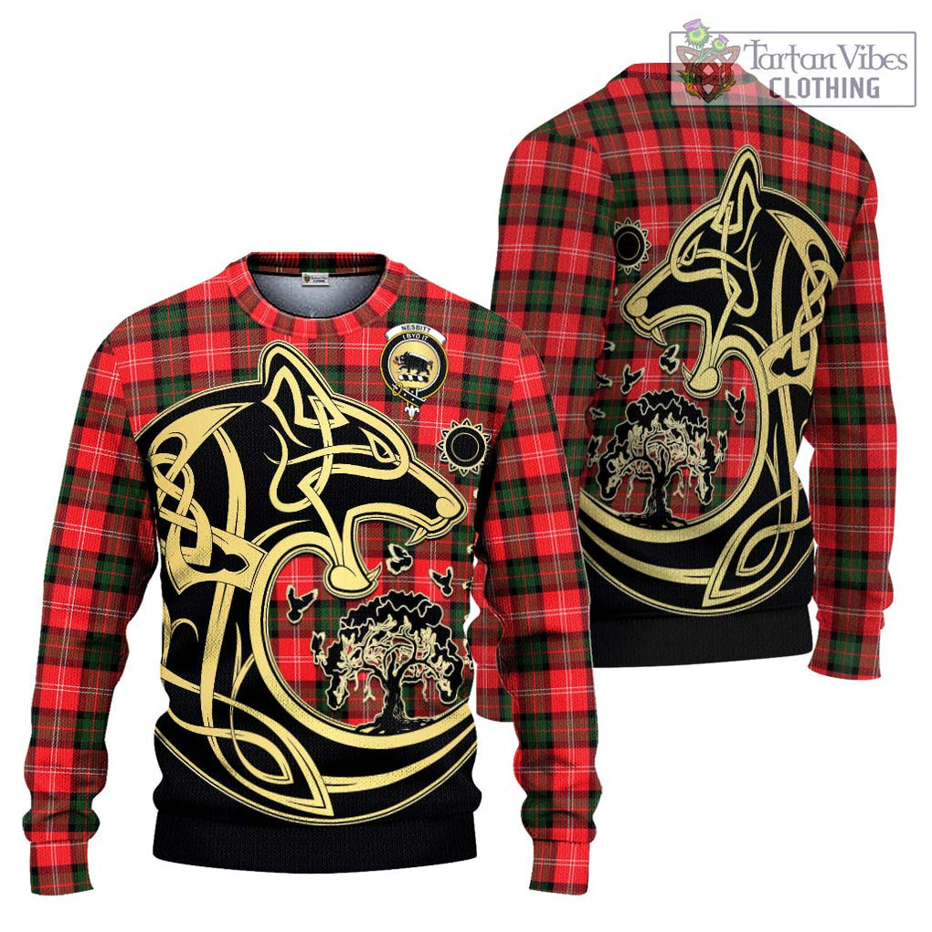 Nesbitt (Nisbet) Tartan Knitted Sweater with Family Crest Celtic Wolf Style Unisex - Tartan Vibes Clothing