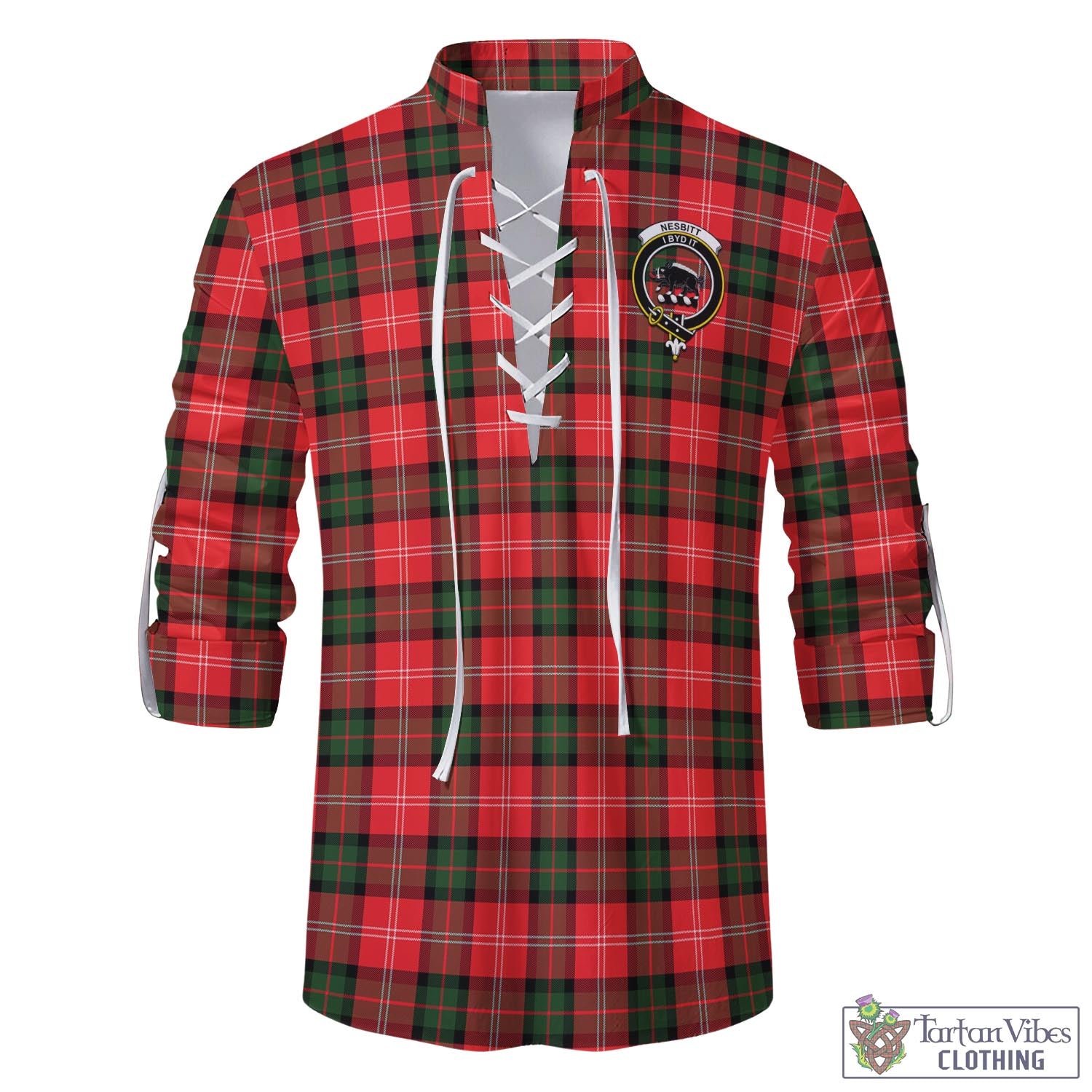 Tartan Vibes Clothing Nesbitt Modern Tartan Men's Scottish Traditional Jacobite Ghillie Kilt Shirt with Family Crest