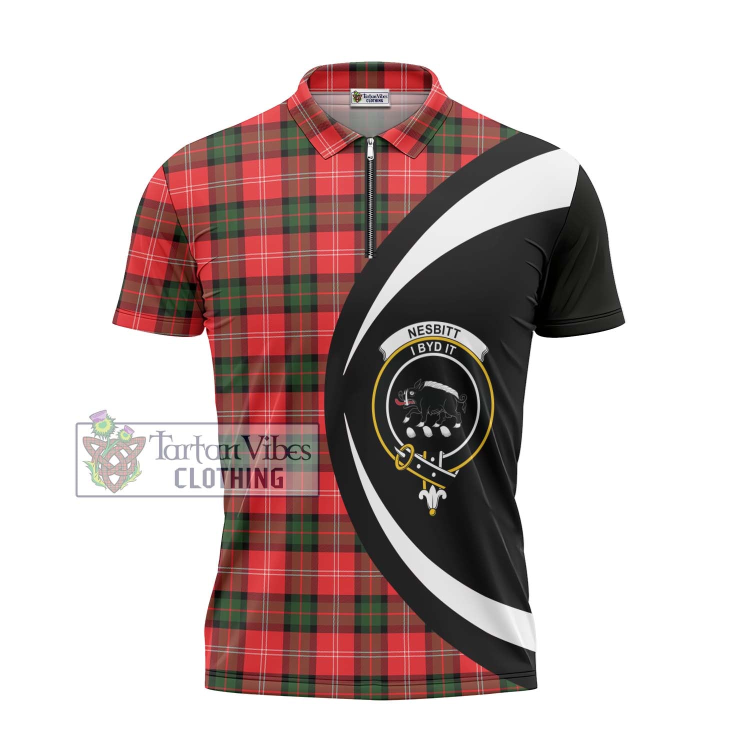 Tartan Vibes Clothing Nesbitt Modern Tartan Zipper Polo Shirt with Family Crest Circle Style