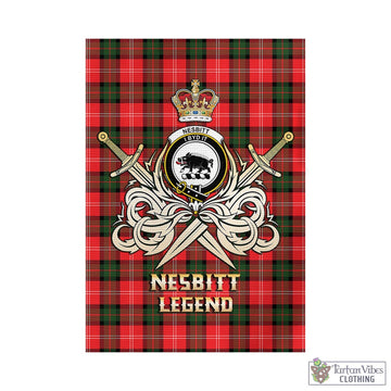Nesbitt (Nisbet) Tartan Garden Flag with Clan Crest and the Golden Sword of Courageous Legacy