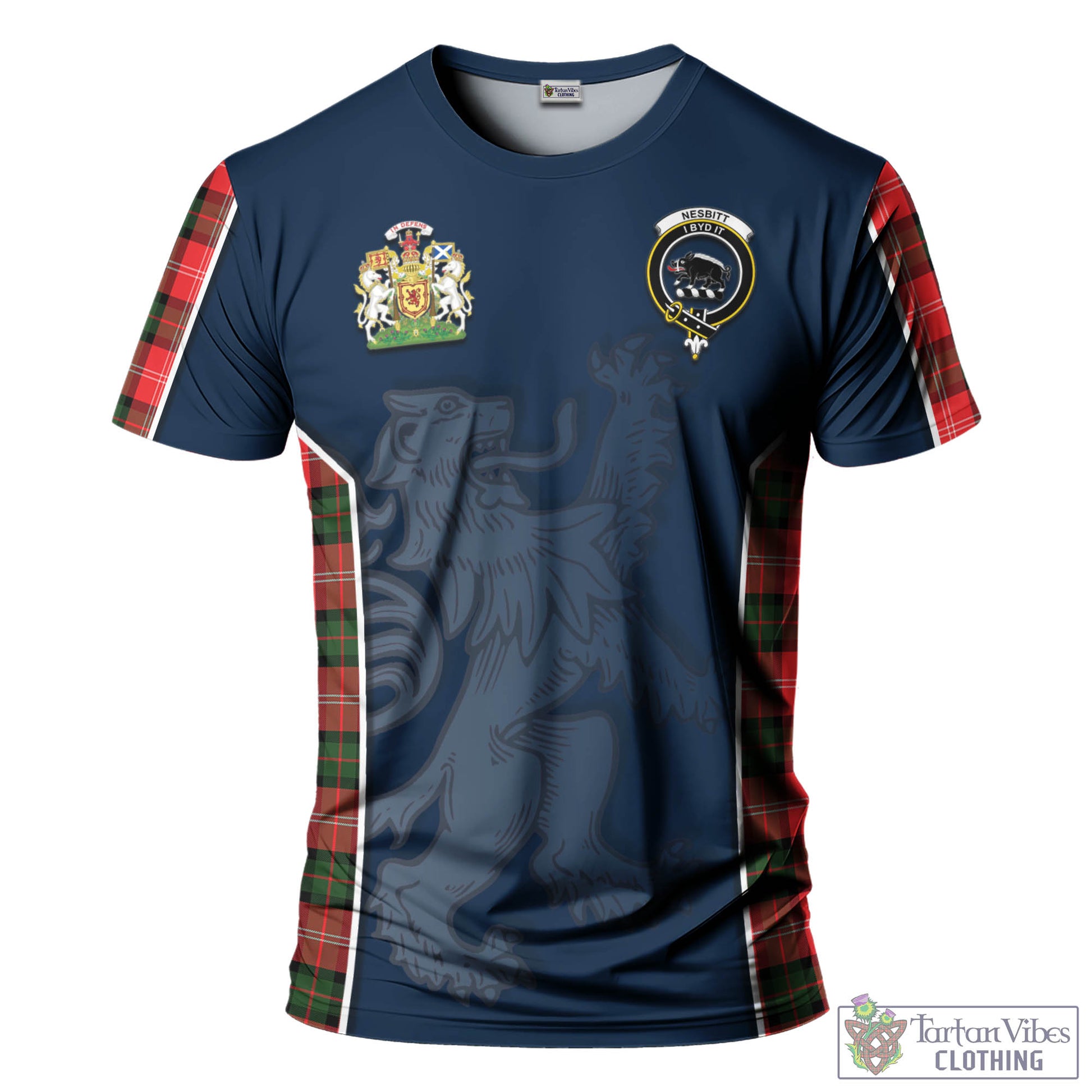 Tartan Vibes Clothing Nesbitt Modern Tartan T-Shirt with Family Crest and Lion Rampant Vibes Sport Style