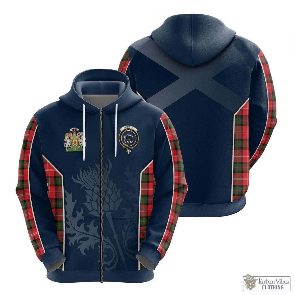 Tartan Vibes Clothing Nesbitt Modern Tartan Hoodie with Family Crest and Scottish Thistle Vibes Sport Style