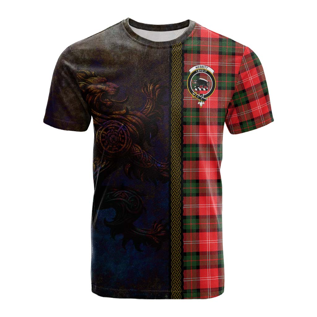 Tartan Vibes Clothing Nesbitt (Nisbet) Tartan Family Crest Cotton T-shirt Alba Gu Brath Be Brave Lion Ancient Style