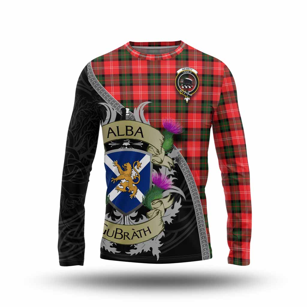 Tartan Vibes Clothing Nesbitt (Nisbet) Tartan Family Crest Long Sleeve T-Shirt Lion Rampant Royal Thistle Shield Celtic Inspired