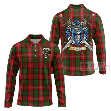 Tartan Vibes Clothing Nesbitt (Nisbet) Tartan Long Sleeve Polo Shirt with Family Crest Celtic Skull Style