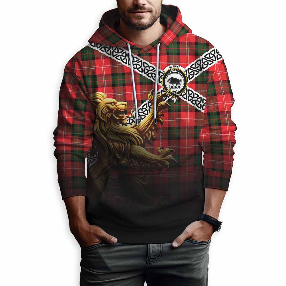 Tartan Vibes Clothing Nesbitt (Nisbet) Crest Tartan Hoodie with Golden Lion Emblem Celtic Style