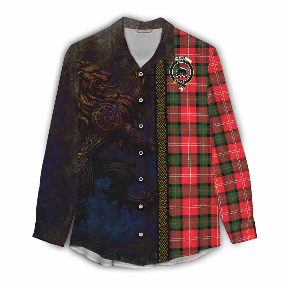 Tartan Vibes Clothing Nesbitt (Nisbet) Tartan Family Crest Women's Casual Shirt Alba Gu Brath Be Brave Lion Ancient Style