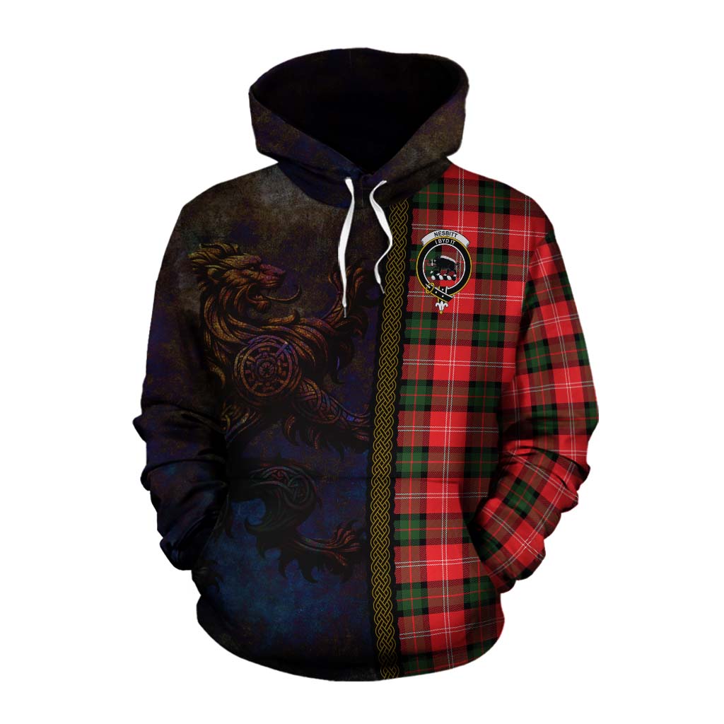 Tartan Vibes Clothing Nesbitt (Nisbet) Tartan Family Crest Cotton Hoodie Alba Gu Brath Be Brave Lion Ancient Style