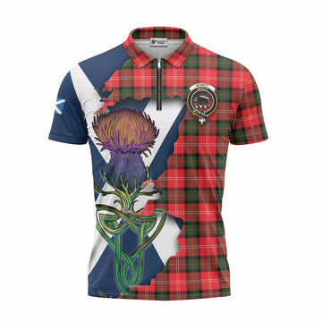 Nesbitt (Nisbet) Tartan Family Crest Zipper Polo Shirt Scottish Thistle Celtic Inspired