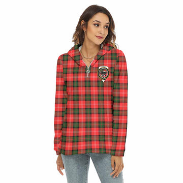 Nesbitt (Nisbet) Tartan Women's Borg Fleece Hoodie with Half Zip with Family Crest