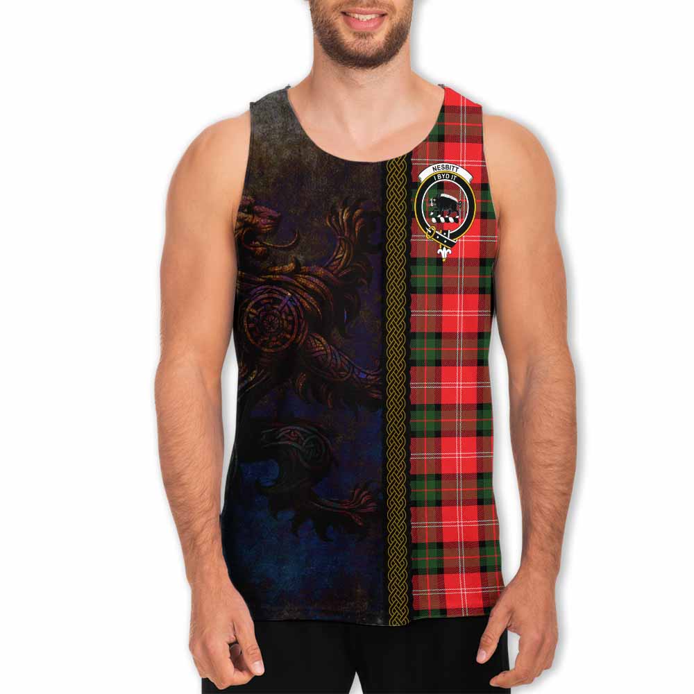 Tartan Vibes Clothing Nesbitt (Nisbet) Tartan Family Crest Men's Tank Top Alba Gu Brath Be Brave Lion Ancient Style