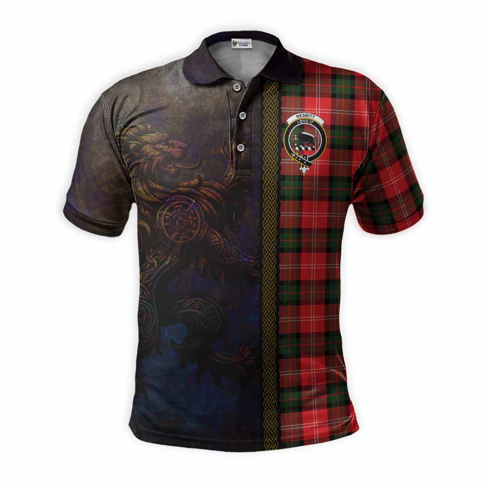 Tartan Vibes Clothing Nesbitt (Nisbet) Tartan Family Crest Polo Shirt Alba Gu Brath Be Brave Lion Ancient Style