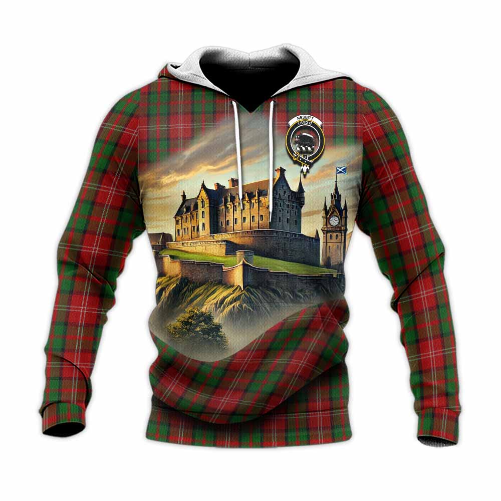 Tartan Vibes Clothing Nesbitt (Nisbet) Tartan Family Crest Knitted Hoodie with Scottish Ancient Castle Style