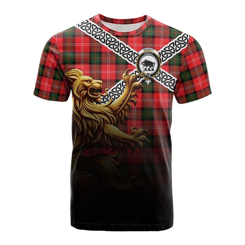 Tartan Vibes Clothing Nesbitt (Nisbet) Crest Tartan Cotton T-shirt with Golden Lion Emblem Celtic Style