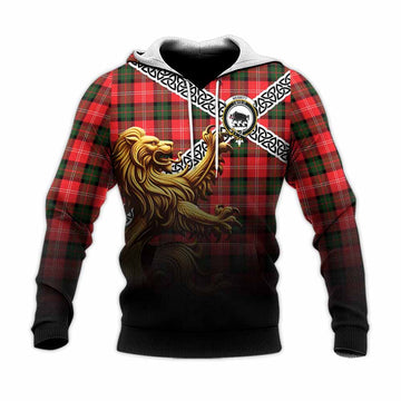 Nesbitt (Nisbet) Crest Tartan Knitted Hoodie with Golden Lion Emblem Celtic Style