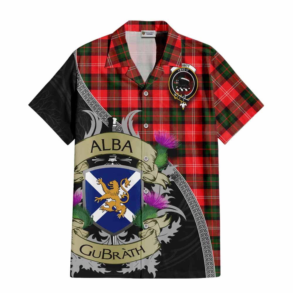 Tartan Vibes Clothing Nesbitt (Nisbet) Tartan Family Crest Short Sleeve Button Shirt Lion Rampant Royal Thistle Shield Celtic Inspired