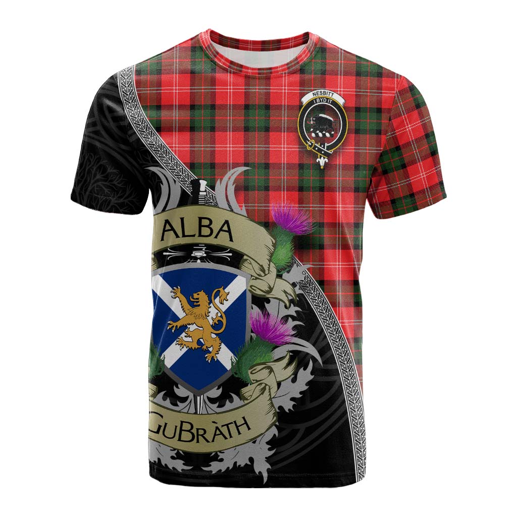 Tartan Vibes Clothing Nesbitt (Nisbet) Tartan Family Crest Cotton T-shirt Lion Rampant Royal Thistle Shield Celtic Inspired
