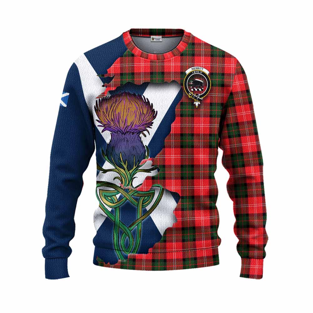 Tartan Vibes Clothing Nesbitt (Nisbet) Tartan Family Crest Knitted Sweater Scottish Thistle Celtic Inspired