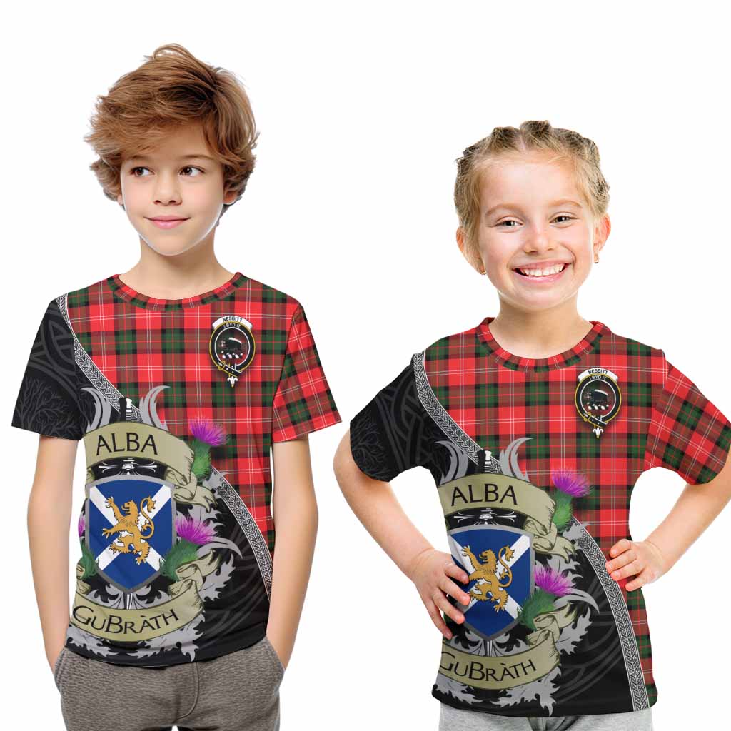 Tartan Vibes Clothing Nesbitt (Nisbet) Tartan Family Crest Kid T-Shirt Lion Rampant Royal Thistle Shield Celtic Inspired