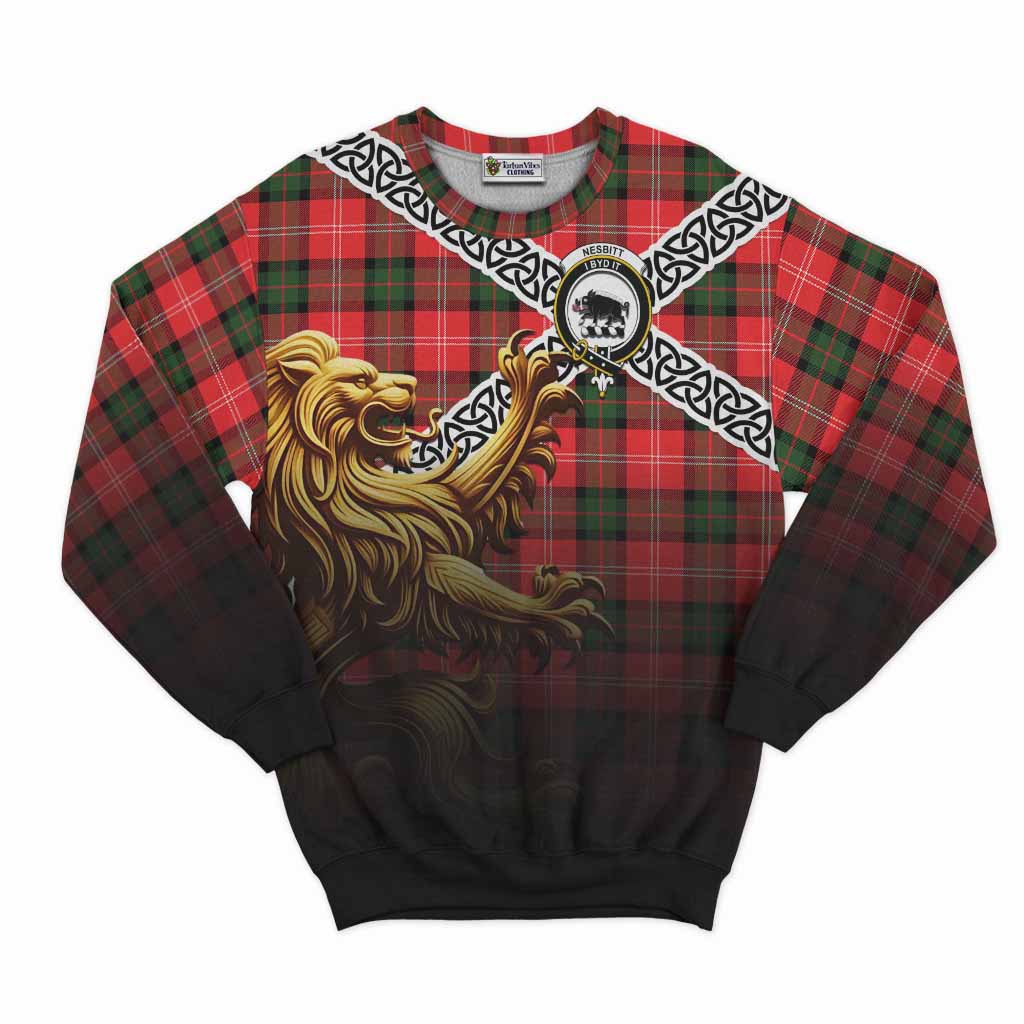 Tartan Vibes Clothing Nesbitt (Nisbet) Crest Tartan Sweatshirt with Golden Lion Emblem Celtic Style