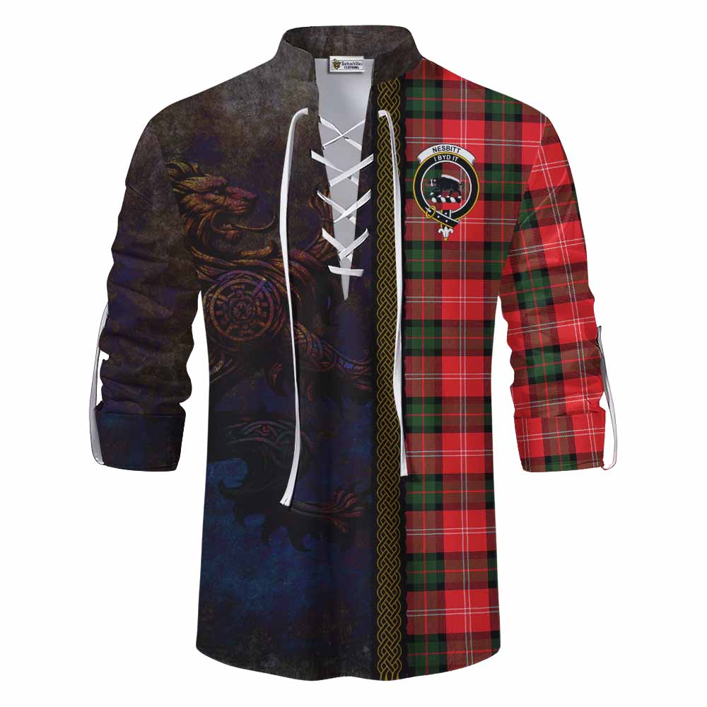 Tartan Vibes Clothing Nesbitt (Nisbet) Tartan Family Crest Ghillie Kilt Shirt Alba Gu Brath Be Brave Lion Ancient Style