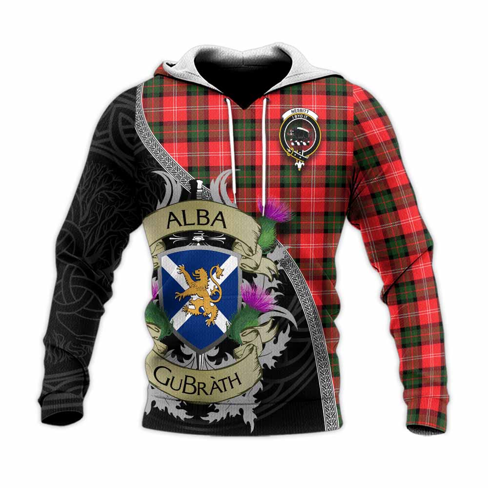 Tartan Vibes Clothing Nesbitt (Nisbet) Tartan Family Crest Knitted Hoodie Lion Rampant Royal Thistle Shield Celtic Inspired