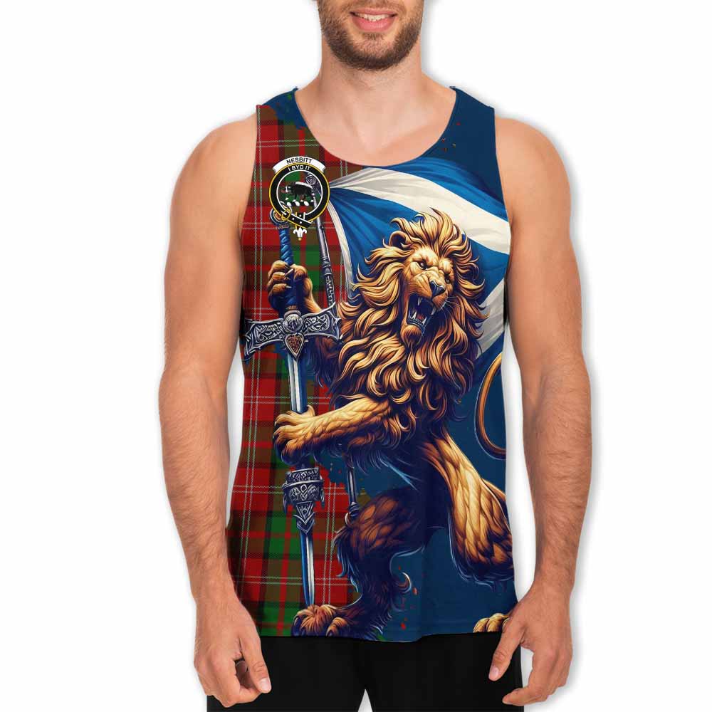 Tartan Vibes Clothing Nesbitt (Nisbet) Tartan Family Crest Men's Tank Top with Scottish Majestic Lion