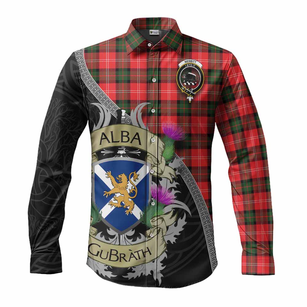 Tartan Vibes Clothing Nesbitt (Nisbet) Tartan Family Crest Long Sleeve Button Shirt Lion Rampant Royal Thistle Shield Celtic Inspired